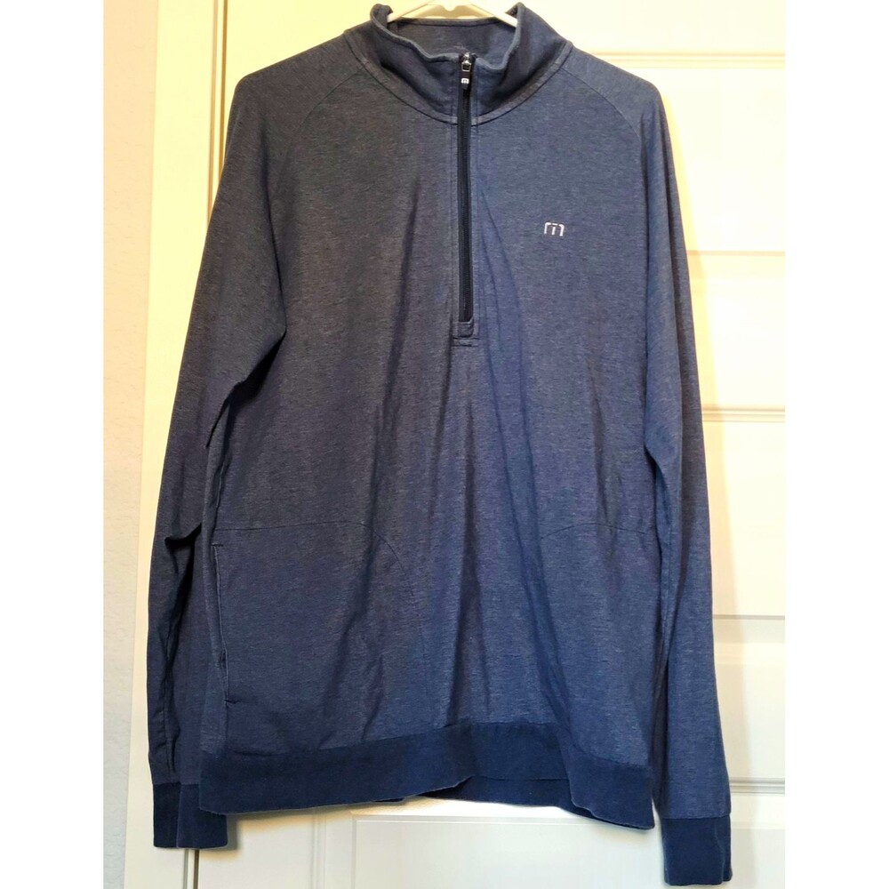 TravisMathew Men's L Blue 1/4 Zip Mock Neck Pullover Polo w/ Pockets